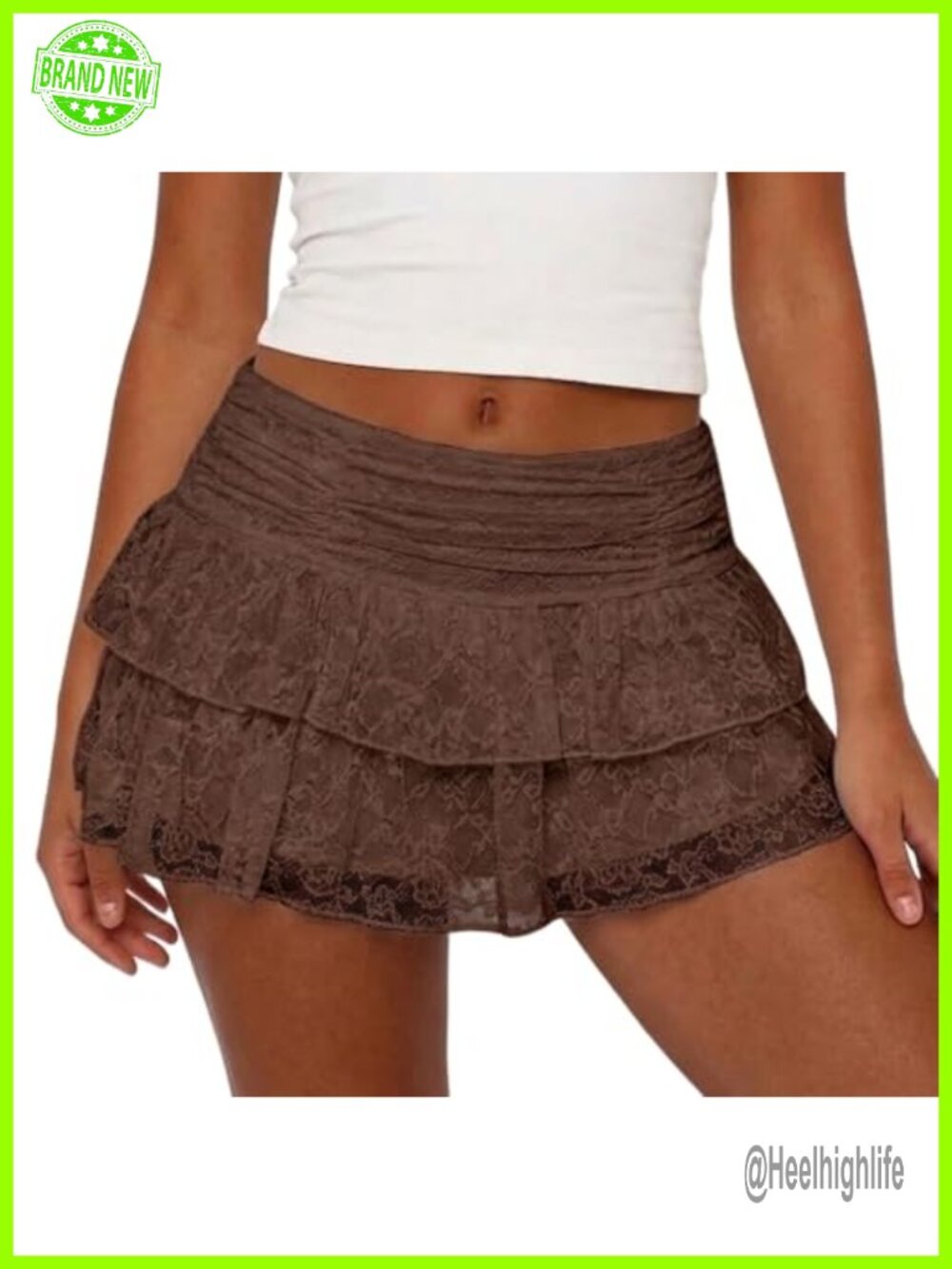 Women Lace Ruffle Mini Skort Tiered Smocked Waist Pull On